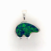 Medium Sterling Silver California Bear Pendant with a Lab Grown Opal I