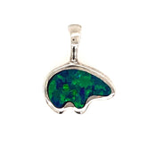 Small Sterling Silver California Bear Pendant with a Lab Grown Opal