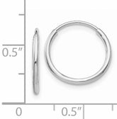 14 Karat White Gold 1.25mm Endless Tube Hoop Earrings(20mm tall)