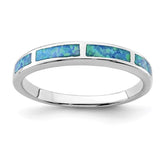 Sterling Silver Lab Created Blue Opal Inlay Band - Sz 7