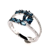 14KWG Assorted Blue Topaz & Diamond Ring - Sz 6.5