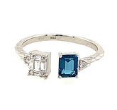 14KWG Ring with London Blue Topaz & Diamond - Sz 7.75