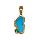 Small 14K Yellow Gold Lake Tahoe Pendant with Turquoise & Emerald