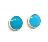 Sterling Silver Stud Earrings Bezel Set with Two 6mm Round Turquoise.