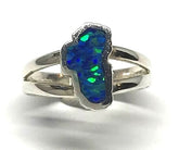 Small Silver Lake Tahoe Ring with Lab Opal- NEW 2022 DESIGN- Size 8