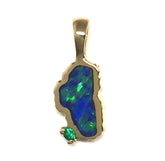 Small 14K Yellow Gold Lake Tahoe Pendant with Opal w/ Emerald