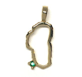 Large 14 Karat Yellow Gold Lake Tahoe Outline Pendant with Emerald