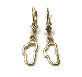 Small 14 Karat Yellow Gold Outline of Lake Tahoe Lever Back Earrings.