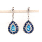14KW Gold Earrings w/ Swiss Blue Topaz, Blue Sapphires & Diamonds