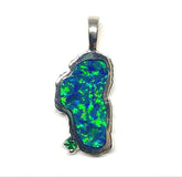 Large Sterling Silver Lake Tahoe Pendant with Lab Grown Opal & Simulat