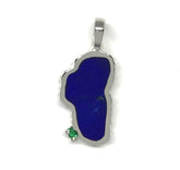 Large Sterling Silver Lake Tahoe Pendant with Lapis & Simulated Emeral