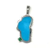 Large Sterling Silver Lake Tahoe Pendant with Turquoise & Chatham Emer