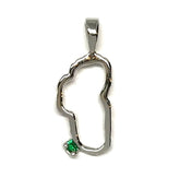 Medium Sterling Silver Outline of Lake Tahoe Pendant with a Chatham Em