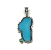 Medium Sterling Silver Lake Tahoe Pendant with Turquoise & Emerald