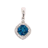 14KWG Pendant w/ London Blue Topaz & Diamonds