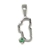 Small Sterling Silver Outline of Lake Tahoe Pendant with a Chatham Eme