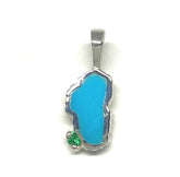 Small Sterling Silver Lake Tahoe Pendant with Turquoise & Synthetic Em