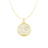 14K Two-Tone Gold Tree Of Life Polished Circle Necklace
