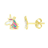 14K Gold Enamel Unicorn Stud Earring