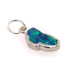 Small Sterling Silver Lake Tahoe Charm with Created Opal on a Jump Rin