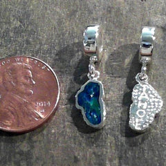 Small Sterling Silver Lake Tahoe Charm With Lab Grown Opal. Made to fi