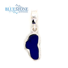 Medium Sterling Silver Lake Tahoe Charm With Lapis. Made to fit onto a