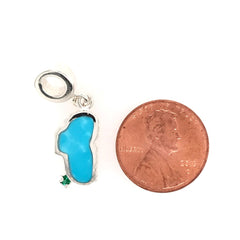 Medium Sterling Silver Lake Tahoe Charm with Turquoise and Simulated Emerald