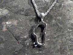 Medium 14 Karat White Gold Outline of Lake Tahoe Pendant with a round