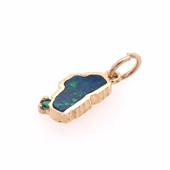 Small 14 Karat Yellow Gold Charm with Lab Opal and Emerald