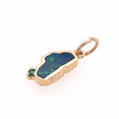 Small 14 Karat Yellow Gold Charm with Lab Opal and Emerald