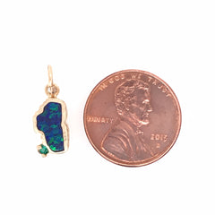Small 14 Karat Yellow Gold Charm with Lab Opal and Emerald