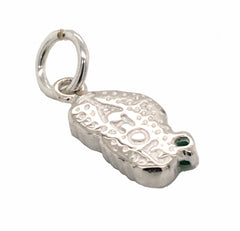 Small Silver Lapis Lake Tahoe Charm with Emerald on Jump Ring