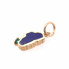 Small Yellow Gold Lapis Lake Tahoe with Emerald Charm for Charm Bracelet