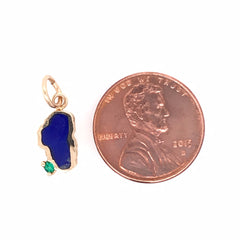 Small Yellow Gold Lapis Lake Tahoe with Emerald Charm for Charm Bracelet