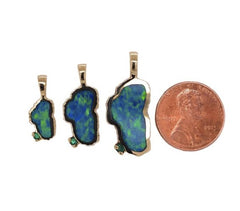 Small 14K White Gold Lake Tahoe Pendant with Australian Opal & Emerald