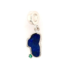 Medium Sterling Silver Lake Tahoe Charm with Lapis and a simulated Eme