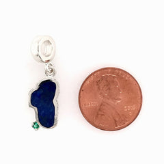 Medium Sterling Silver Lake Tahoe Charm with Lapis and a simulated Eme
