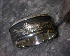 Argentium Silver Hand Carved Tahoe Truckee Mountain Ring size 14.5
10