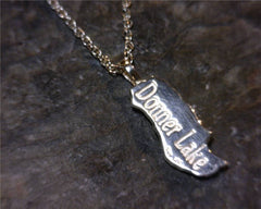 Sterling Silver Medium Donner Lake Pendant with Lab Grown Opal