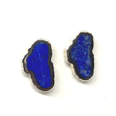 Sterling Silver Stud Earrings with 2 Lake Tahoe Shaped Lapis Gemstones.