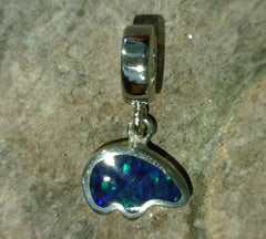 Small Sterling Silver Bear Charm with Lab Grown Opal.  Made to Fit on