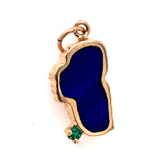 Medium 14 Karat Yellow Gold Lake Tahoe Charm with Lapis and Emerald.