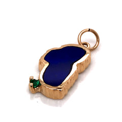 Medium 14 Karat Yellow Gold Lake Tahoe Charm with Lapis and Emerald.