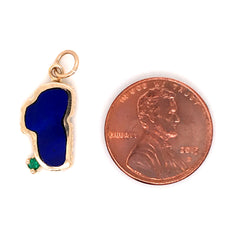 Medium 14 Karat Yellow Gold Lake Tahoe Charm with Lapis and Emerald.
