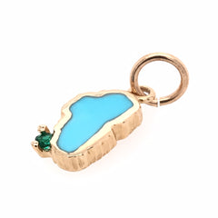 Small Yellow Gold Turquoise Lake Tahoe Charm with Emerald