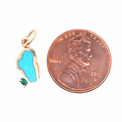 Small Yellow Gold Turquoise Lake Tahoe Charm with Emerald