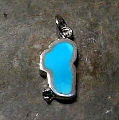 Medium Sterling Silver Lake Tahoe Charm with Jump Ring with Turquoise