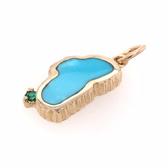 Medium 14 Karat Yellow Gold Charm with a Lake Tahoe Turquoise & a Roun