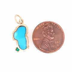 Medium 14 Karat Yellow Gold Charm with a Lake Tahoe Turquoise & a Roun