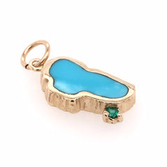 Medium 14 Karat Yellow Gold Charm with a Lake Tahoe Turquoise & a Roun